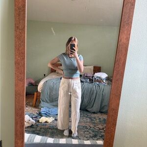 Free People Green Stripe Crop Tee